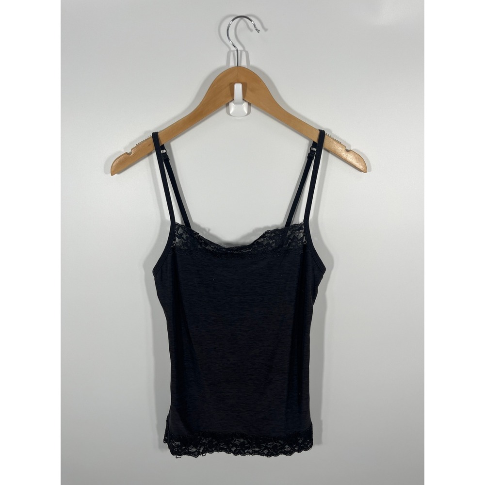 Vanity Fair Womens Y2K Cami Top S Heathered Black‎ Lace Stretch Chic Euro Summer